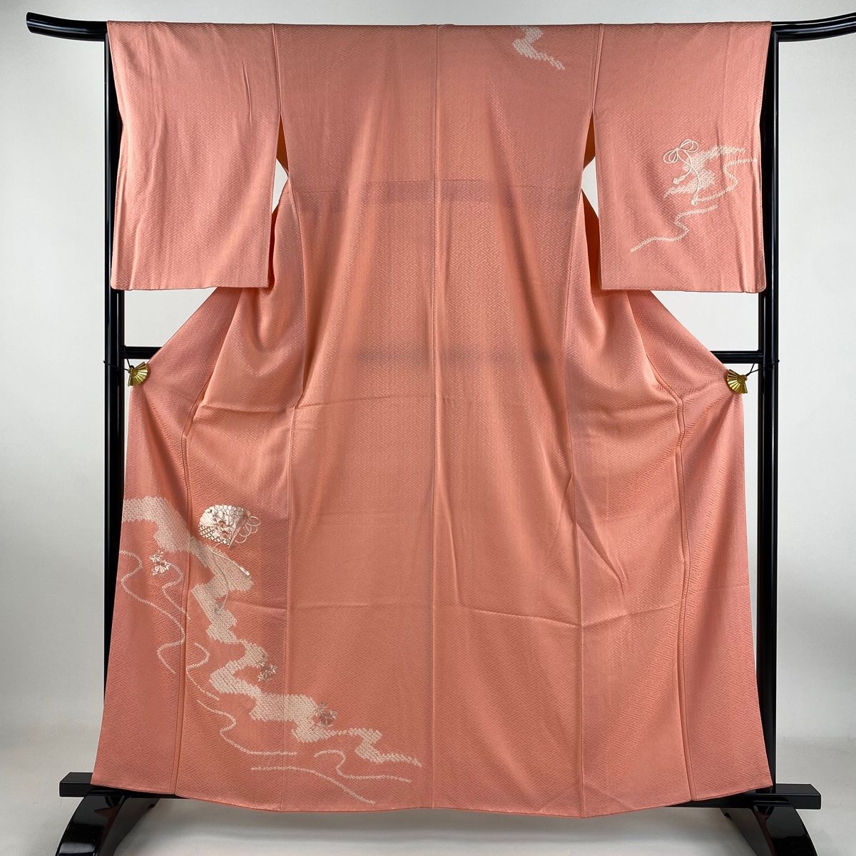 付下げ 身丈166cm 裄丈63cm S 薄物 草花 芝 刺繍 金糸 黒灰 正絹 秀品 中古 訪問着 身丈157cm 裄丈63cm S 袷 枝花 枝梅 ぼかし サーモンピンク