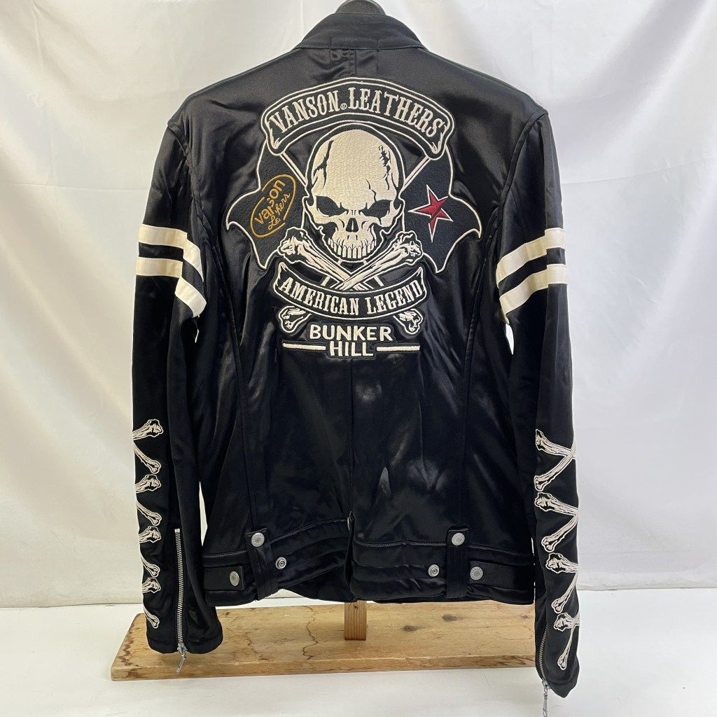 01w-5374 バンソン VANSON シングルライダースジャケット スカル 刺繍 ブラック サイズM メンズ アウター ポリエステル 品
