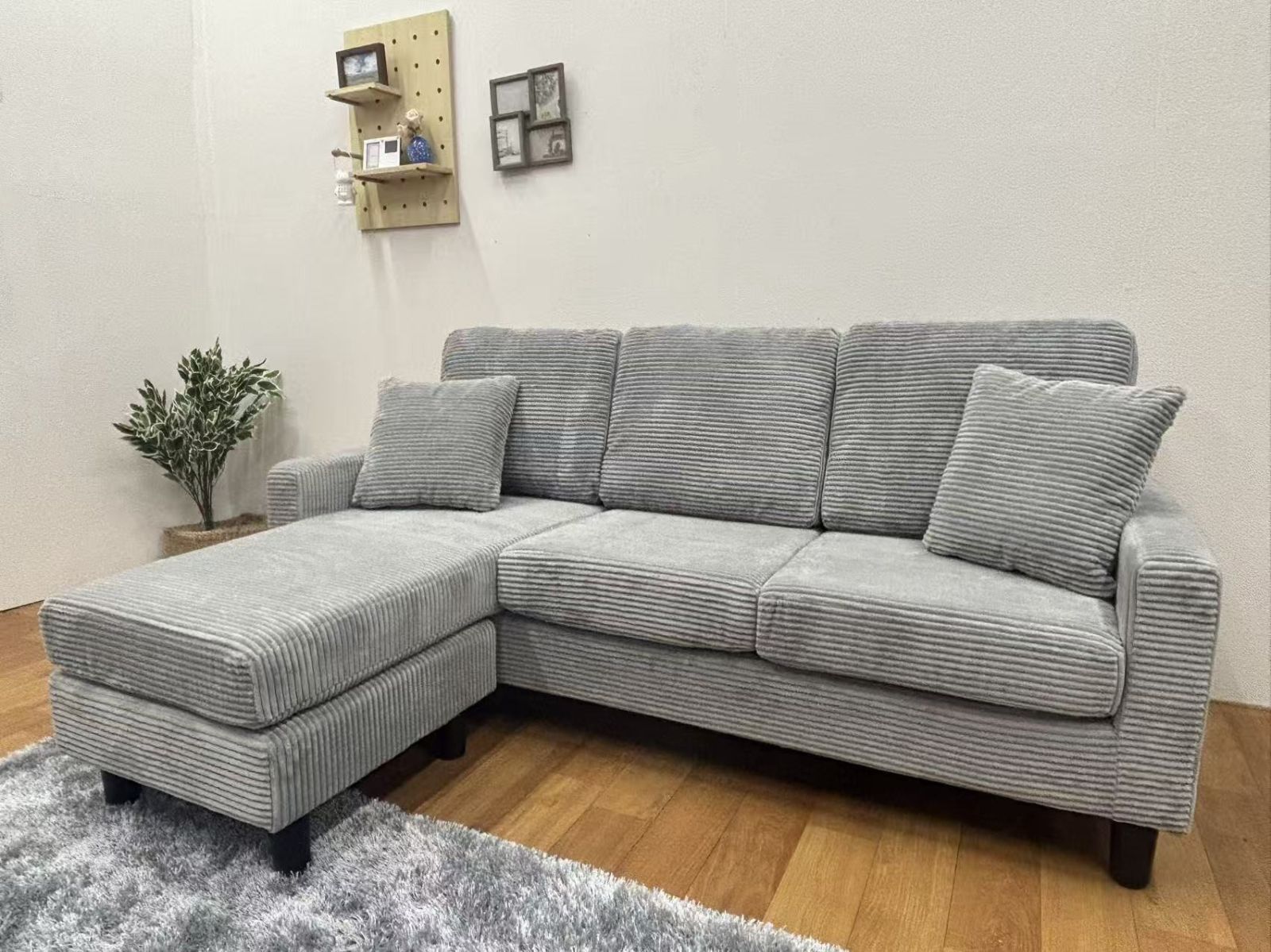 おしゃれ 北欧 カウチソファー 3人掛けソファ L字 ソファ オットマン付き 2007＃GY