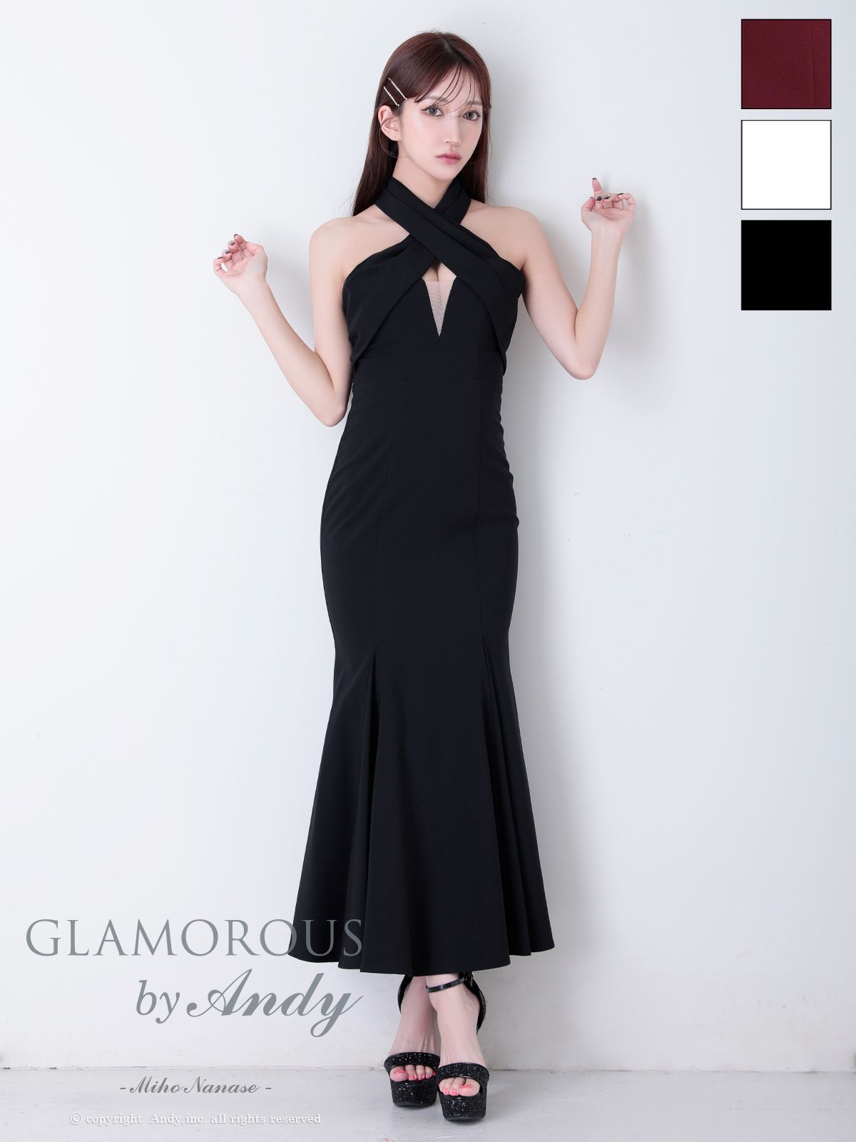 ブラックS OF05 GMS-V882-WR-2509 Andy GLAMOROUS|アンディグラマラス クロスホルター| バストシアー| ストレッチ| シンプル| マーメイド| ロングドレス| キャバドレス long