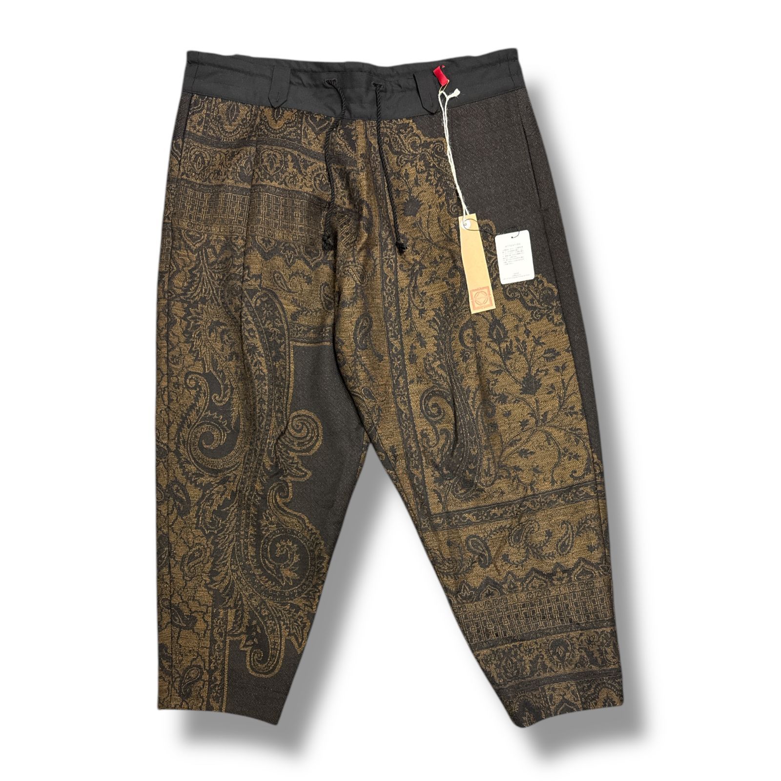 参考上代57200円 YANTOR 23AW Tibetan Paisley Jacquard Himo Pants チベットペイズリージャガードヒモパンツ スラックス トラウザー ヤントル Y235PT13 ダークイエロー