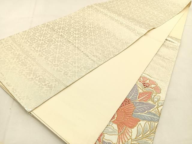 着物屋こころ□太鼓柄袋帯 金唐革 切嵌 更紗花唐草文 金銀彩