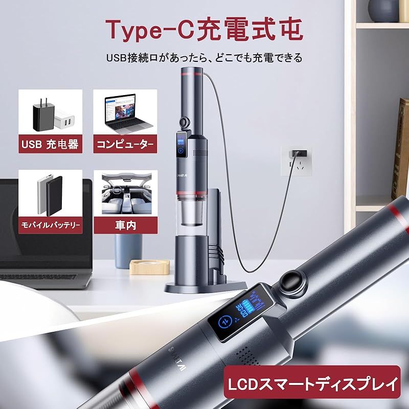 SmartAI ハンディ掃除機 コードレス 車用 19000Pa 強力吸引 30分連続稼働 OLED画面付き 電池残量表示 200ml 大容量 多機能 ハンディクリーナー 0.5kg超軽量 静音 小型 業務用|キーボード掃除|車内清掃|家具|家庭用 1 WWW_KANDAIZUMI_COM