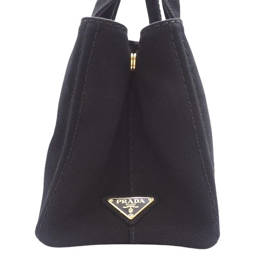 プラダカナパs2wayトートハンドバッグ黒ストライプ PRADA プラダ