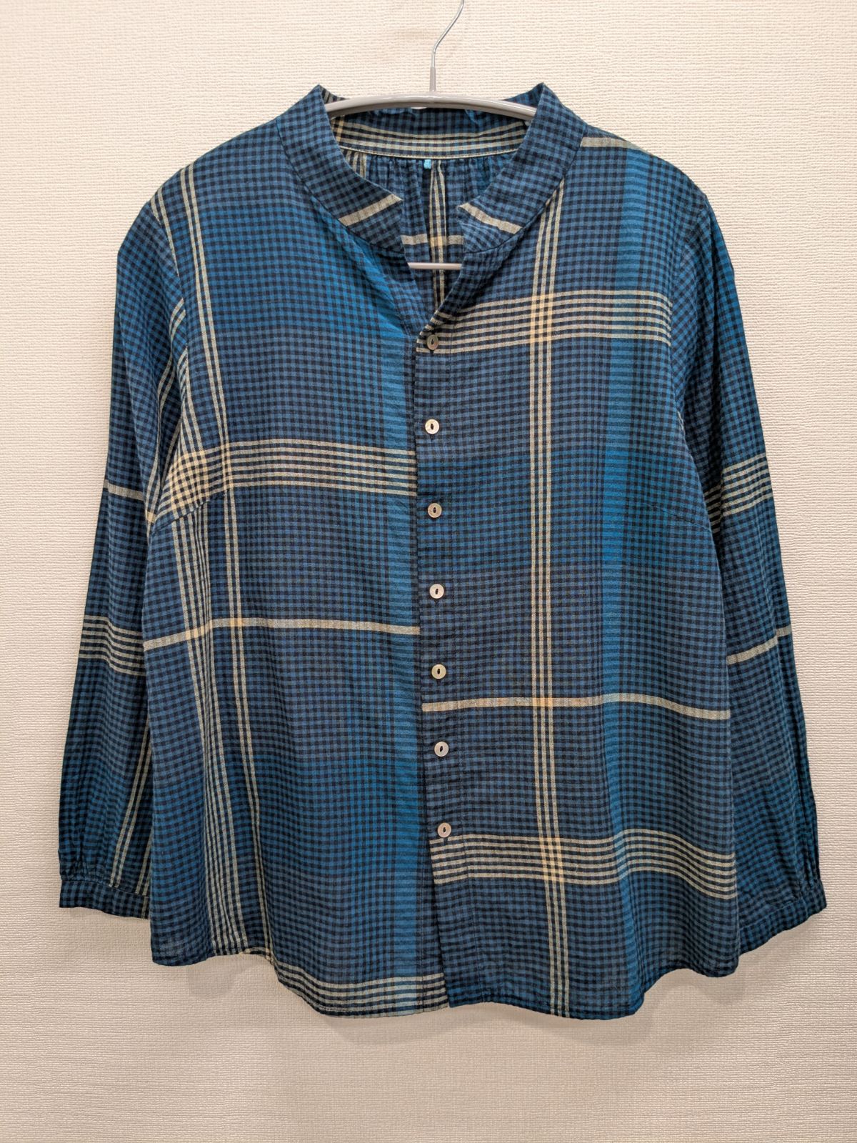美品　25ss パラスパレス　インディゴローンチェック　長袖　綿　スタンドカラー 美品 25ss パラスパレス インディゴローンチェック 長袖 綿