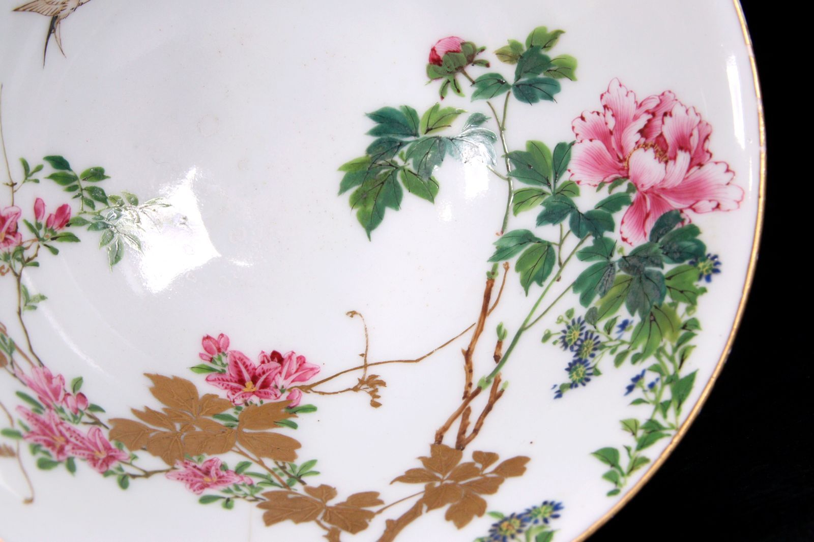 大日本清風造 清風与平作 色絵金彩花鳥文鉢 15cm 丼 唐物骨董 楾 G231