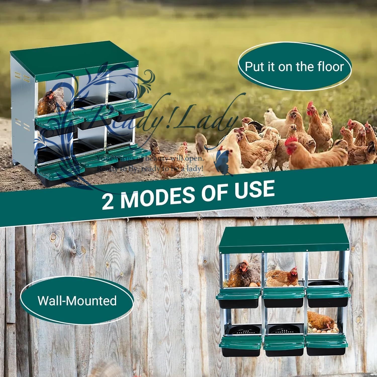 チキンネスティングボックス 6つのコンパートメント鶏の卵産卵鶏用のネストボックス ロック な蓋付きの金属雌鶏の敷設箱 鶏の飼育用の卵の敷設箱養鶏&卵 red