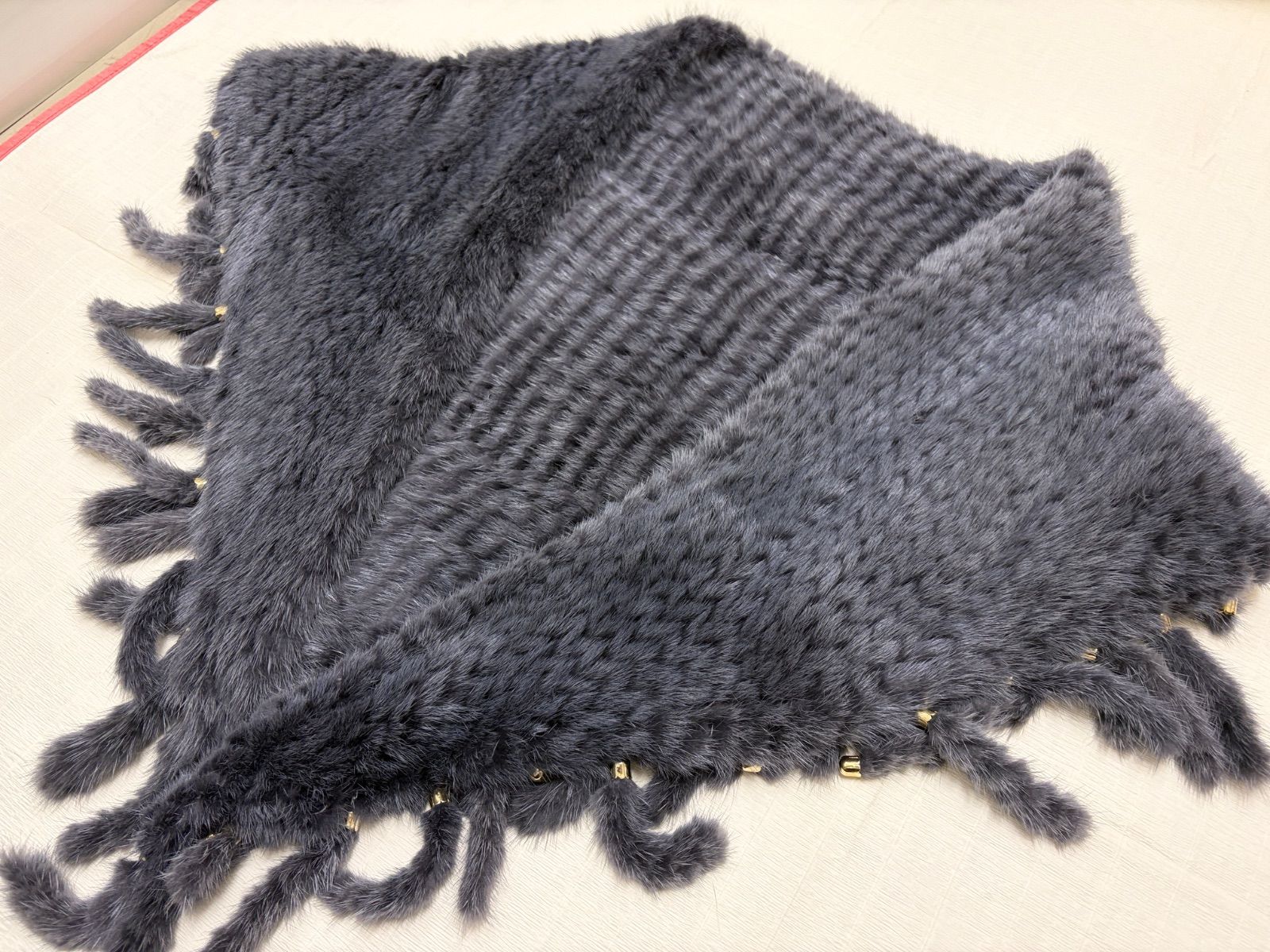 ミンクショール ブルーグレー 飾り付き 毛皮 リアルファー C25102624