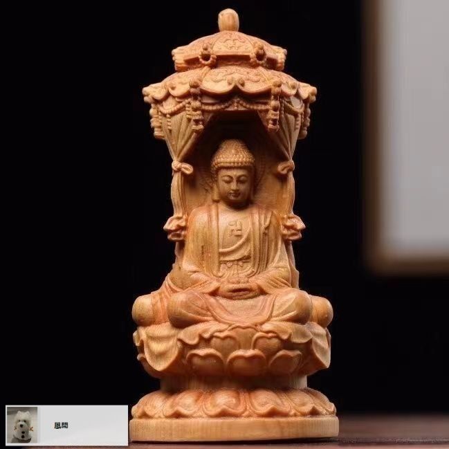 豪華！木彫仏像 三面阿弥陀三尊座像 彫刻 仏教工芸 柘植材 木彫仏像 三面 婆娑三聖座像 阿弥陀仏三尊（観世音菩薩 阿弥陀仏