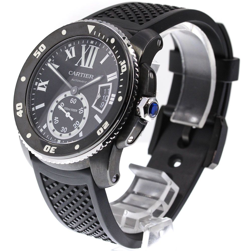軽いダメージ劣化シミ針カルティエ CARTIER W7100013 カリブルドゥカルティエ ダイバー スモールセコンド 自動巻き メンズ 保証書付き_ 785820 - 腕時計(アナログ)