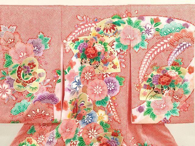 平和屋着物∵女の子 十三参り 子供 駒刺繍 絞り 草花文 金糸 正絹