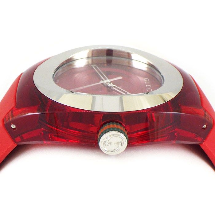 グッチ GUCCI 腕時計 シンク YA137103A/137.1 レッド文字盤 デイト SS