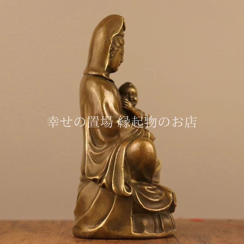 観音菩薩 木彫　仏像 彫刻　開運　風水　置物　縁起物　インテリア　子安観音 仏像 木彫り 置物 観音像 風水【水月観音】菩薩像 高級天然ツゲ