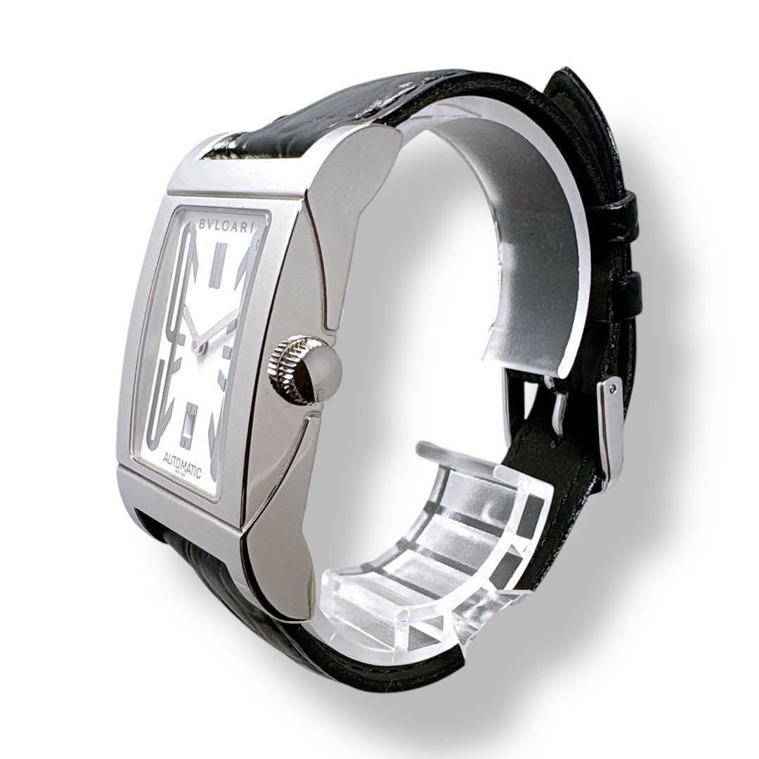 ブルガリ レッタンゴロ RT45S 革ベルト 自動巻き ホワイト メンズ 腕時計
