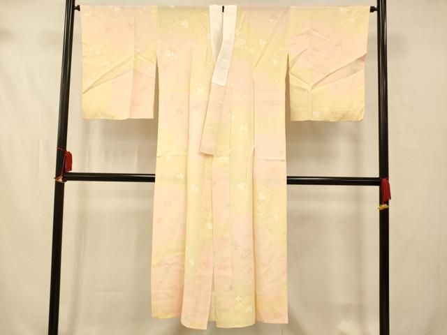 平和屋着物□長襦袢 無双仕立て 花蝶地紋 暈し染め 正絹 逸品