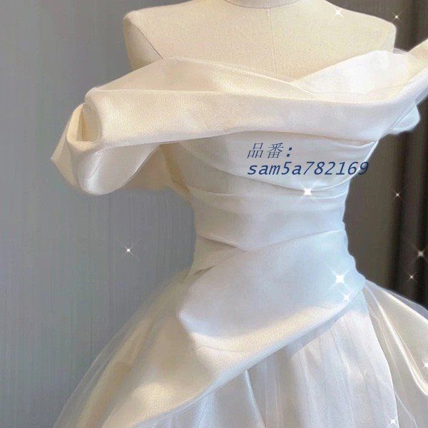 花嫁 ウェディングドレス オフショルダー プリンセスライン 白ドレス トレーンドレス ワンピース 半袖 プリンセス am5a782169