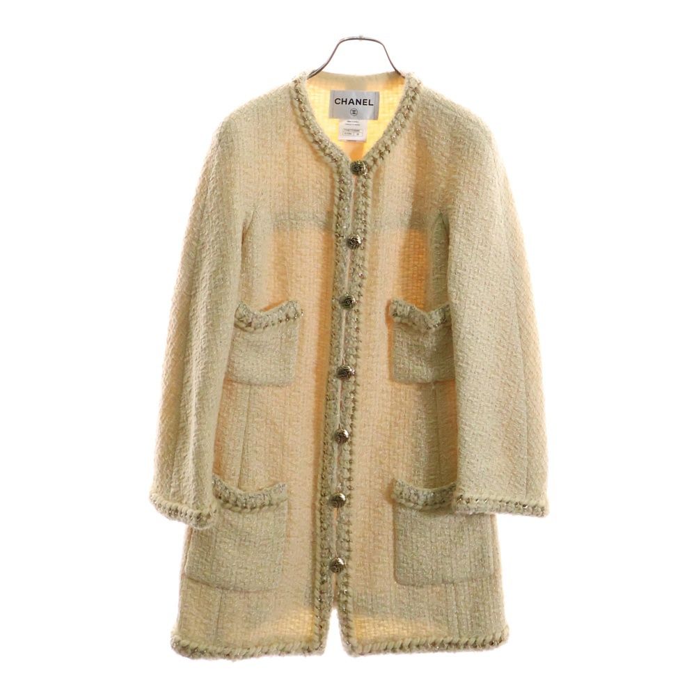 シャネル ココマークボタンツイードジャケット ベージュ ネイビー紺