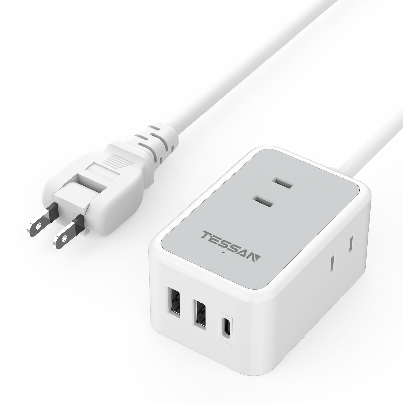 延長コード 2m 電源タップ TESSAN usb-c コンセントタップ 3個AC口 USB-C 1ポート USB-A 2ポート 蛸足コンセント タコ足配線 テーブルタップ マルチタップ スイングプラグ oaタップ 壁掛け式/卓上に 小型軽量 出張/旅行