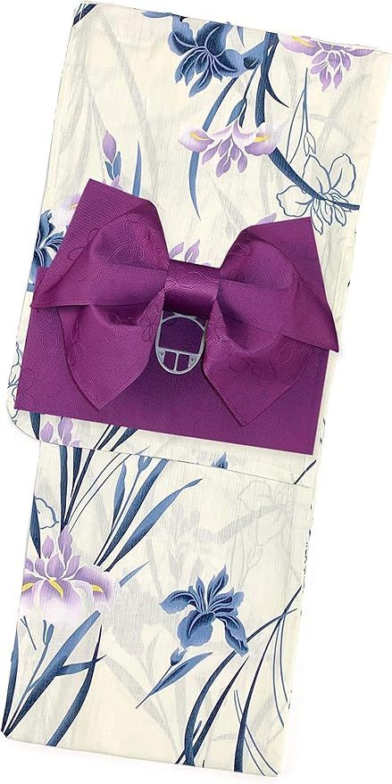 浴衣セット 女の子 150 cm 作り帯セット 生成り 菖蒲