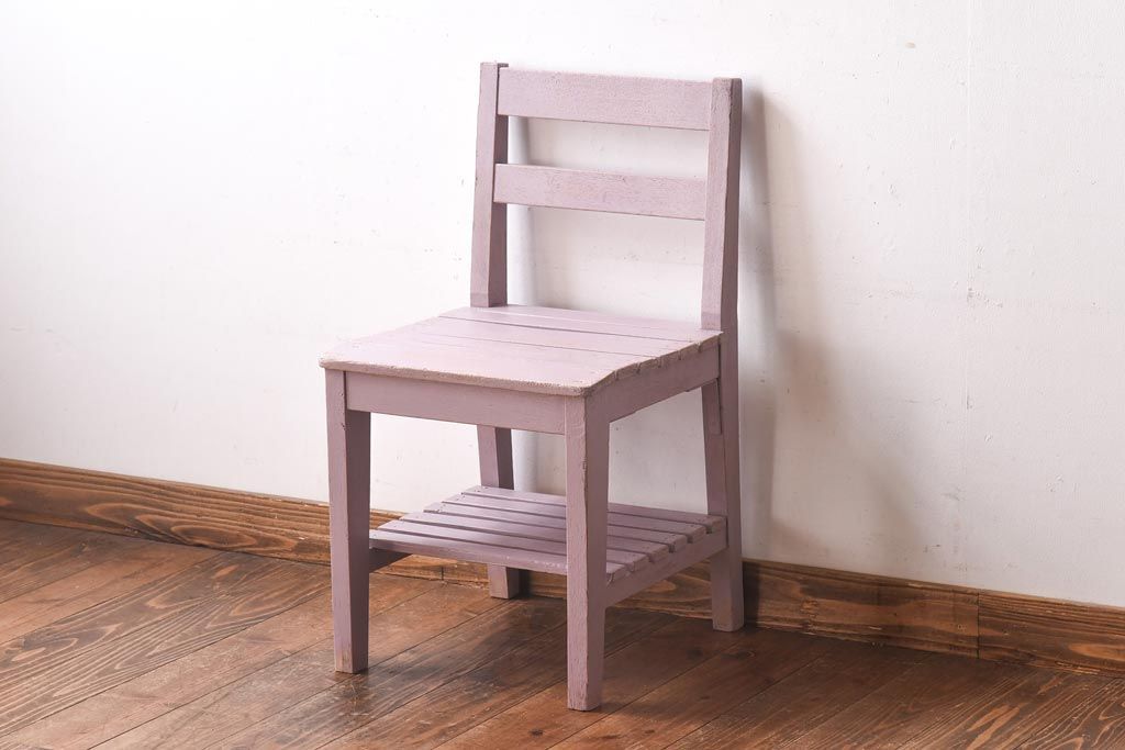 木製チェア ペイント家具 パープル 棚付き R-031056