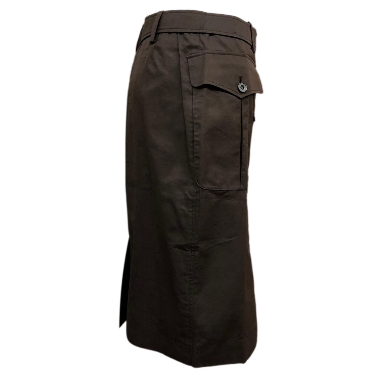 HERMES タイトスカート ボタンダウンスカート ベルト付き 36 サイズ色ダークブラウン