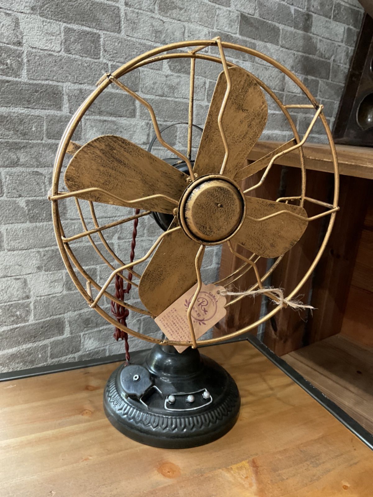 置物 扇風機 アンティーク風 レトロ雑貨 大きめサイズ (ゴールド 