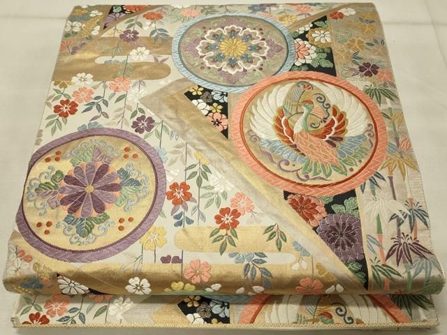 【税込】 平和屋着物◎六通柄袋帯 逸品 正絹 金銀糸 裂形能衣丸文 唐織 着物・浴衣