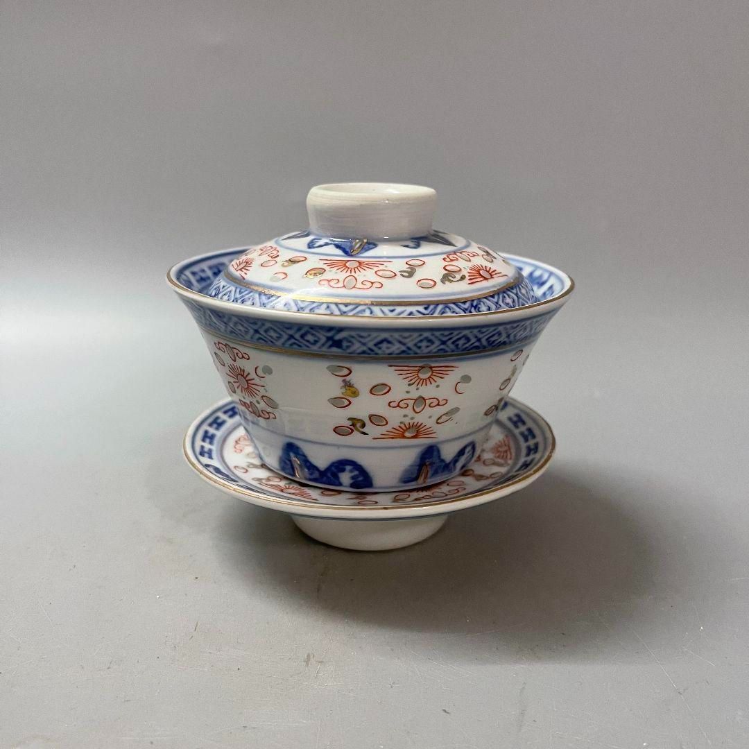 中国茶器 青花玲瓏加彩三才蓋碗 茶杯 単体 蓋付き茶器 飲茶食器 煎茶道具 中国茶器 青花玲瓏加彩三才蓋碗 茶杯 単体 蓋付き茶器 飲茶食器