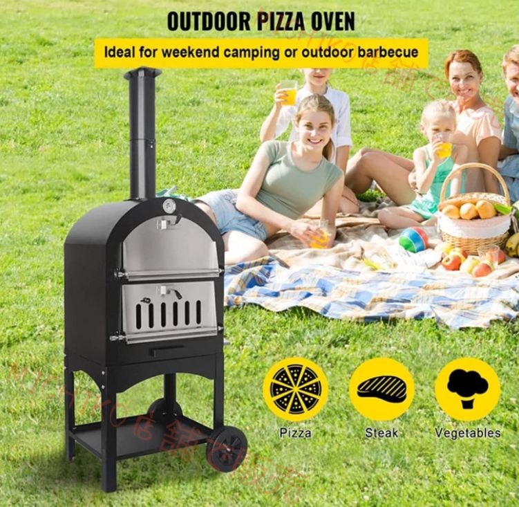 【最大80％OFF】 屋外ピザオーブン12 煙突とピザストーンを備えたポータブル薪ストーブピザメーカー 2層ピザオーブン薪窯 取り外し なホイールを備えた薪ストーブ屋外ピザオーブン