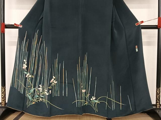 平和屋着物●十日町　加賀草木友禅の第一人者　田村哲彦　訪問着　童子藤舞蝶文　暈し染め　黒地　正絹　逸品　CAAS9250th 平和屋着物○十日町 加賀草木友禅の第一人者 田村哲彦 訪問