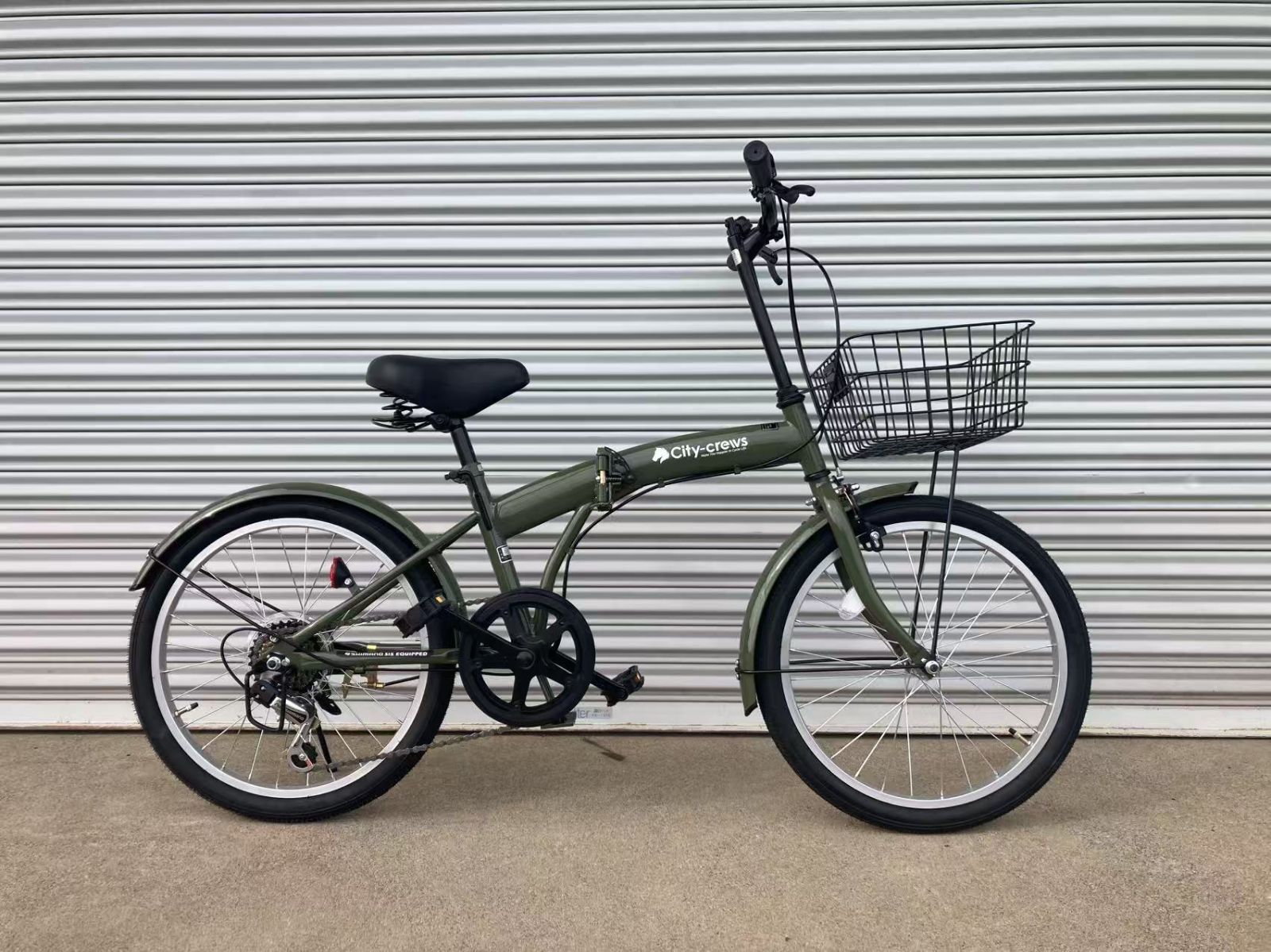 アウトレット品 折りたたみ自転車 20インチ カゴ付き シマノ 6段変速 CC-10 カーキ