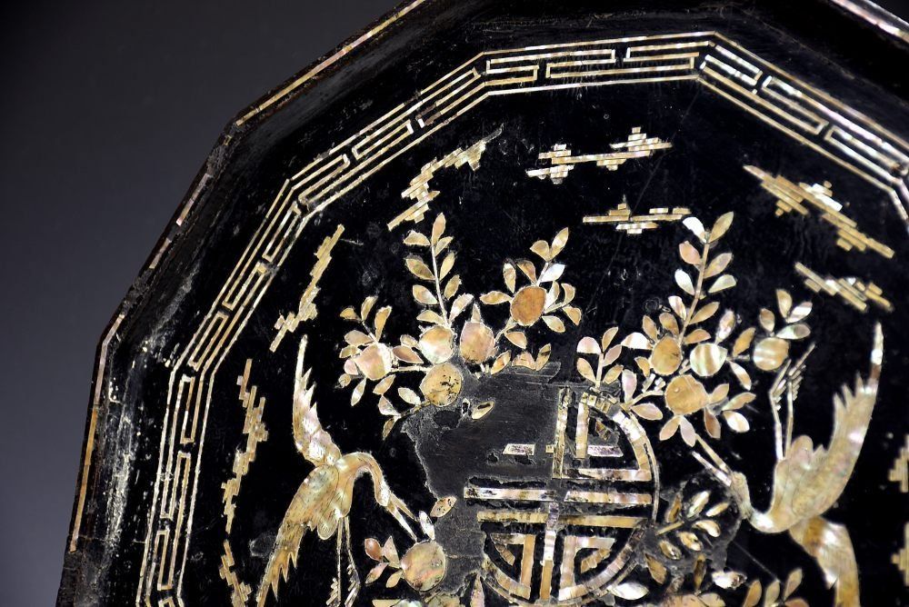 蔵A5556 朝鮮古美術 螺鈿十二角ソバン 松造 李朝家具