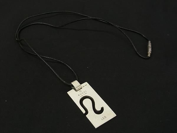 1円 □美品□ GUCCI グッチ LEO SV925×レザー 獅子座 プレート