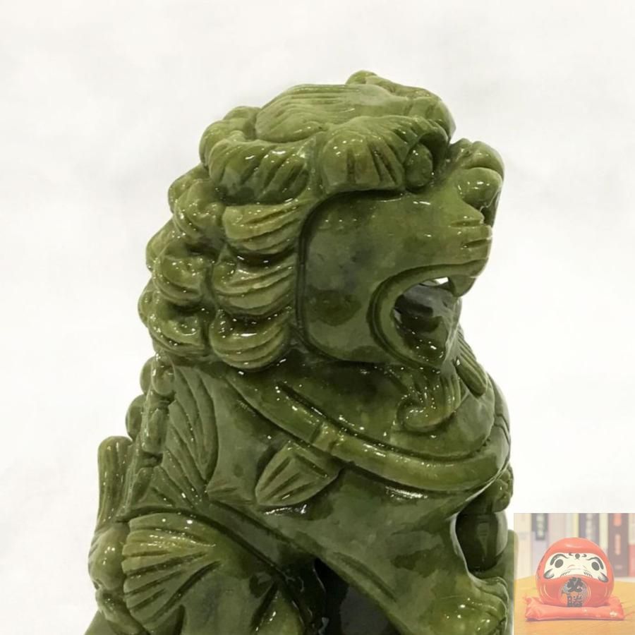 本翡翠　大振獅子置物装身具　幅約9㎝299g 東Y7-0403☆2Fタエチ 新品未使用】獅子 狛犬 シーサー 翡翠 天然石 置物 オブジェ