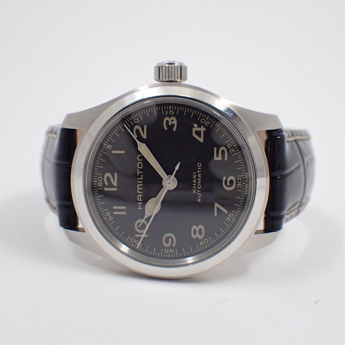 ハミルトン カーキフィールド マーフ オート 38 mm 自動巻き メンズ 腕時計 黒文字盤 革ベルト