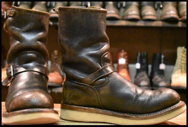 ドラマティックな 8D ジャンク PT83 91年5月刻印 カスタム レッドウィング 2268 エンジニア ブーツ 黒 ブラック クローム スチールトゥ redwing HOPESMORE FJ094 高品質