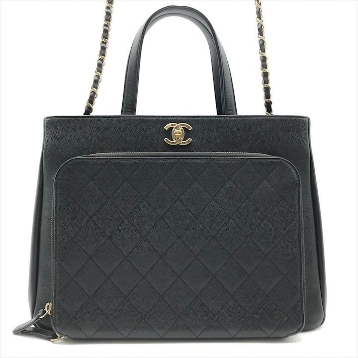 超 CHANEL シャネル ココマーク キャビアスキン マトラッセ ターンロック チェーン ショルダー ハンド 2way バッグ ブラック k6778