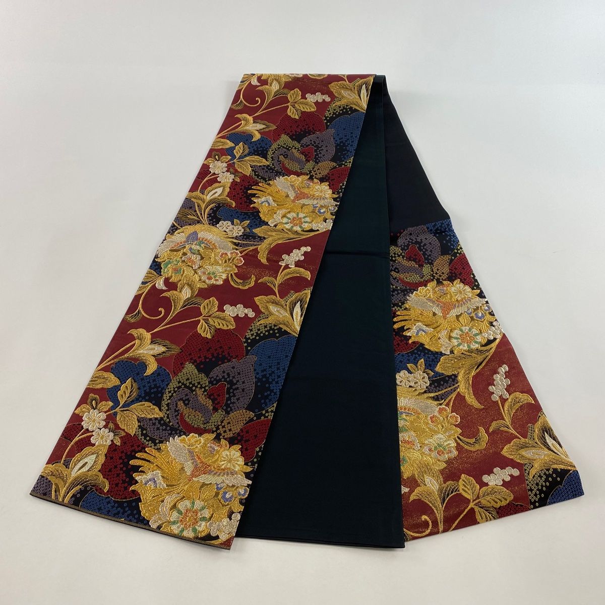 袋帯 美品 秀品 草花 鳥 金銀糸 箔 赤 六通 正絹 【中古