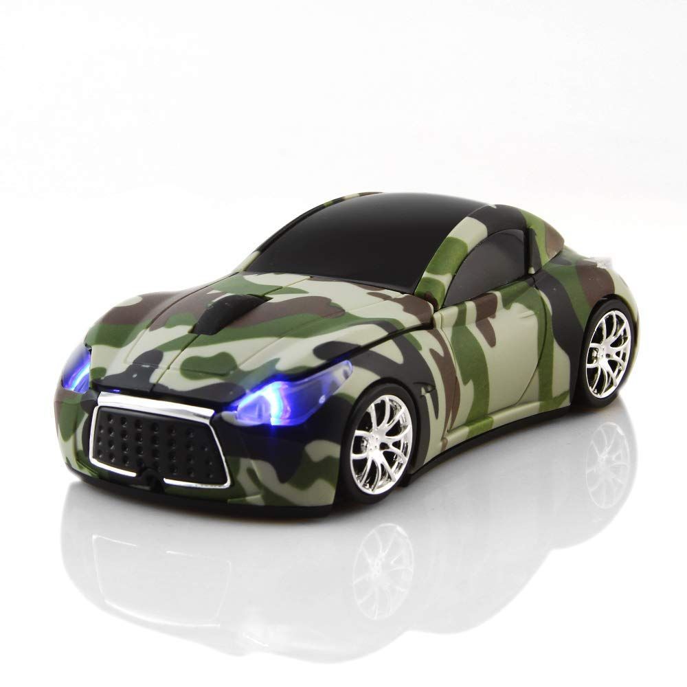 無線マウス クール 車型 スポーツカー かっこいい ワイヤレスマウス コンパクト 小型 軽量 持ち運び便利 USB 2.4GHz RUUNNER 光学式 高精度 受信範囲10M 8色 (緑迷彩)