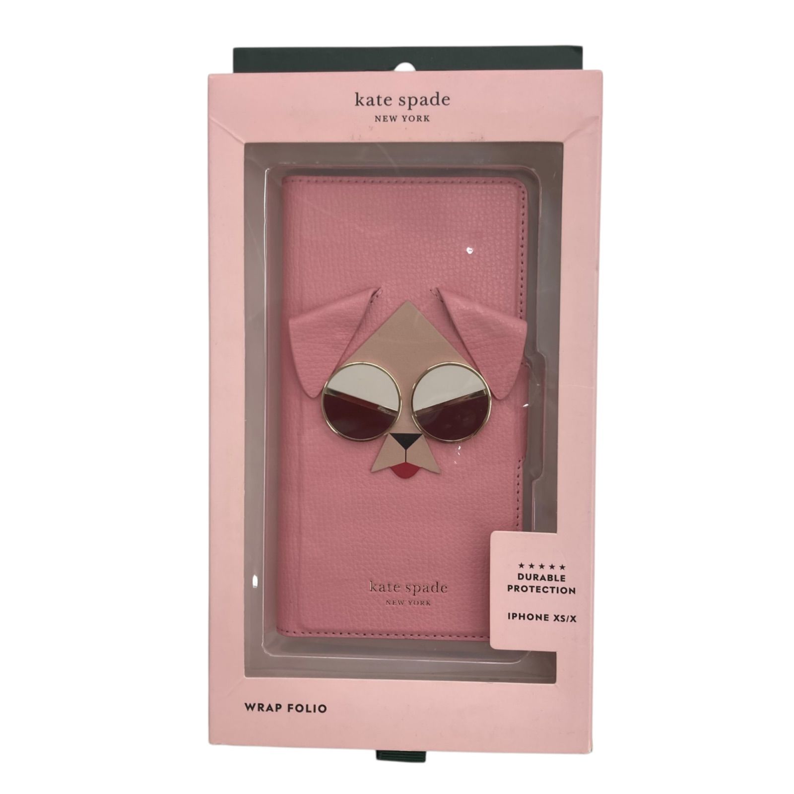186005　美品　kate spade NEW YORK ケイトスペード　スマホケース　iPhone XS/X　ピンク　犬
