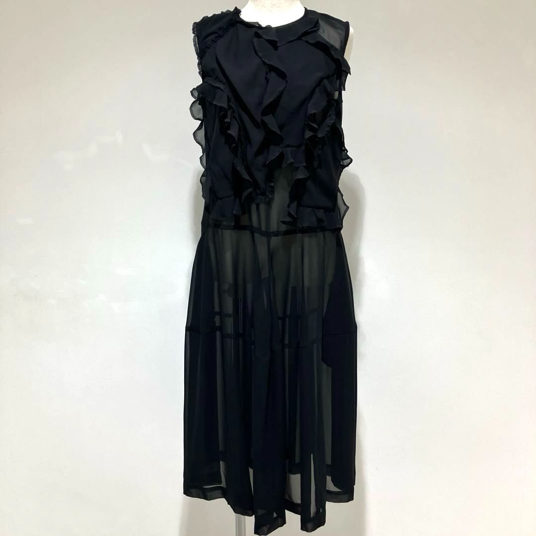 ブラックコムデギャルソン 胸元フリル長袖ブラウス Mエステル黒 COMME