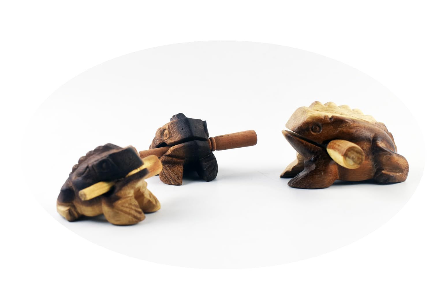 Guiros Percussion Wooden Frog 3 Piece Set 5 inch 4 inch 3 inch wooden frog instrument (vintage style)