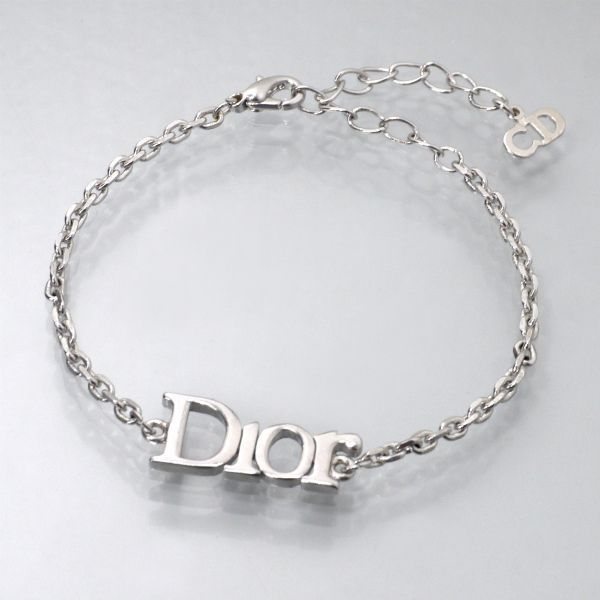 美品 Dior クリスチャン ディオール ロゴ プレート シルバー ブレスレット ディオール ロゴプレート チェーンブレスレット シルバー CD