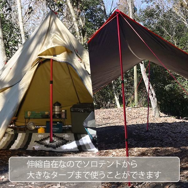 タープポール 伸縮 キャンプ用品 ブラック 2本セット テント ヘキサ ケース付