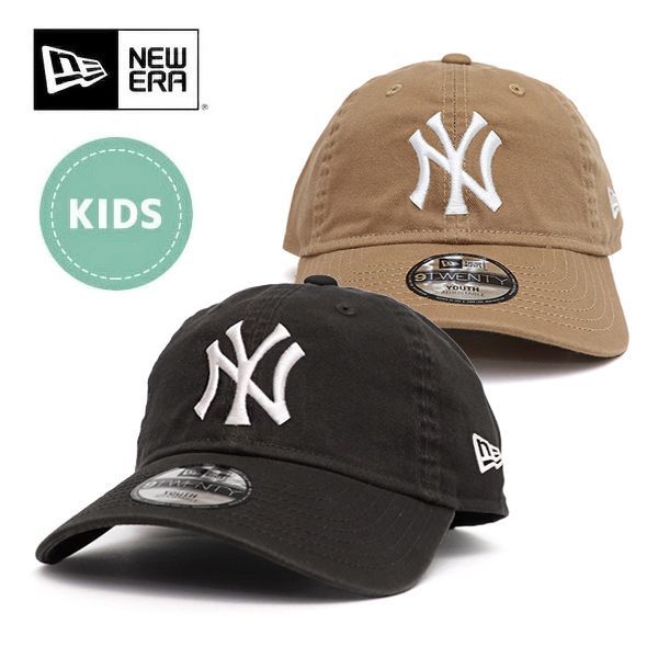 ニューエラ【ＮＥＷ ＥＲＡ】Youth 9TWENTY ウォッシュドコットン ニューヨーク・ヤンキース カーキ ブラック 920 キッズ :6～15歳 身長130～160cm 子供 キャップ 帽子