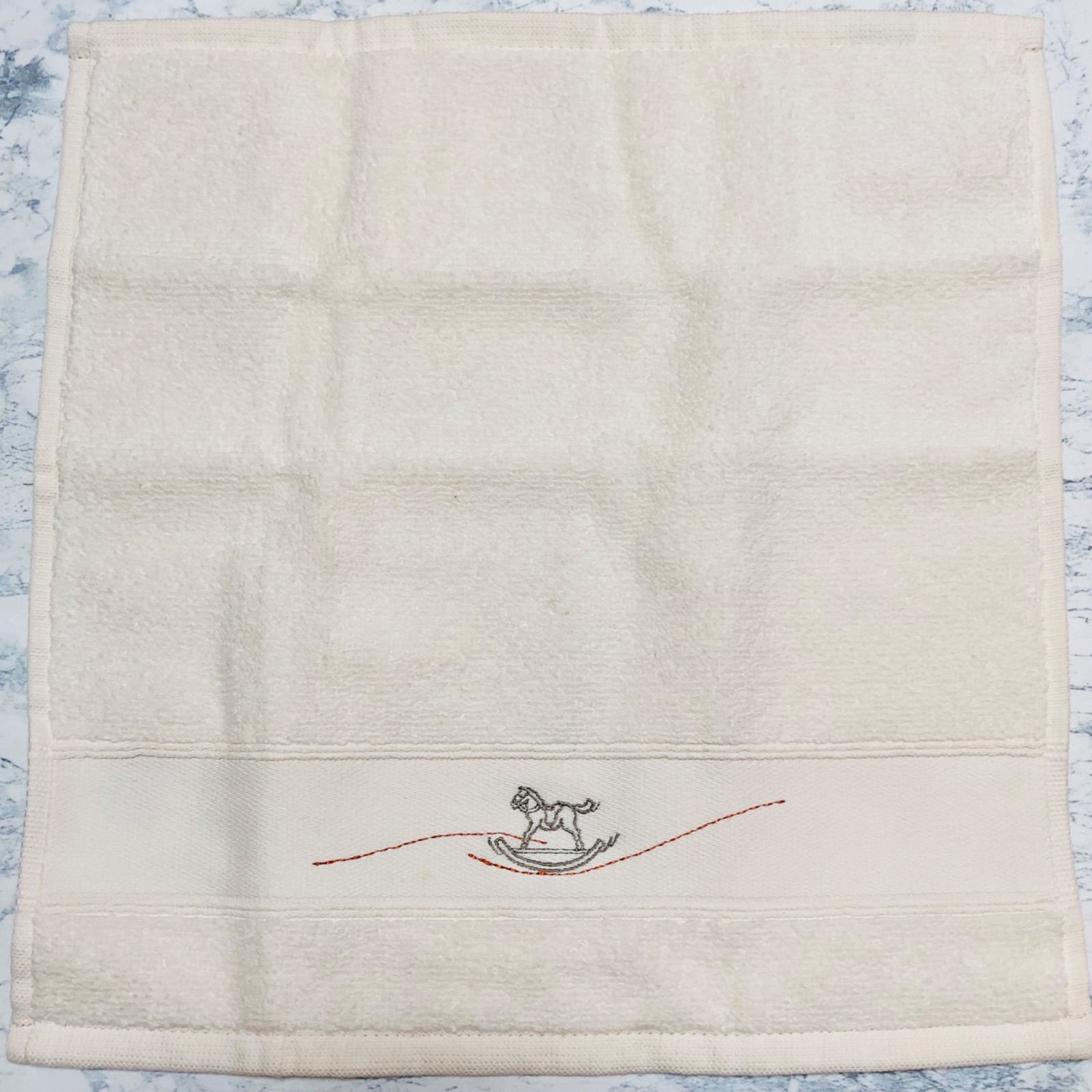 □良品□HERMES エルメス ハンドタオル2枚セット 木馬の刺繍