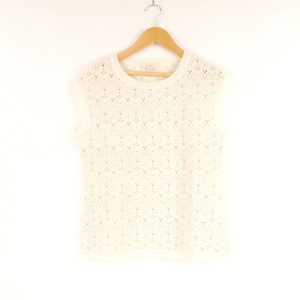 EPOCA エポカ M5N43-167 ストレッチレース ニットプルオーバー トップス 40 M コットン 他 ノースリーブ アイボリー レディース AM7274A74