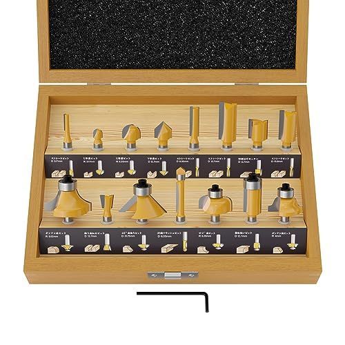 15本組-表面塗装 CSOOM 15本組 亜麻仁油木製収納ボックス付き 軸径6mm プロ木工トリマービットセット 超硬ルーターセット木工工具のルータビットセット