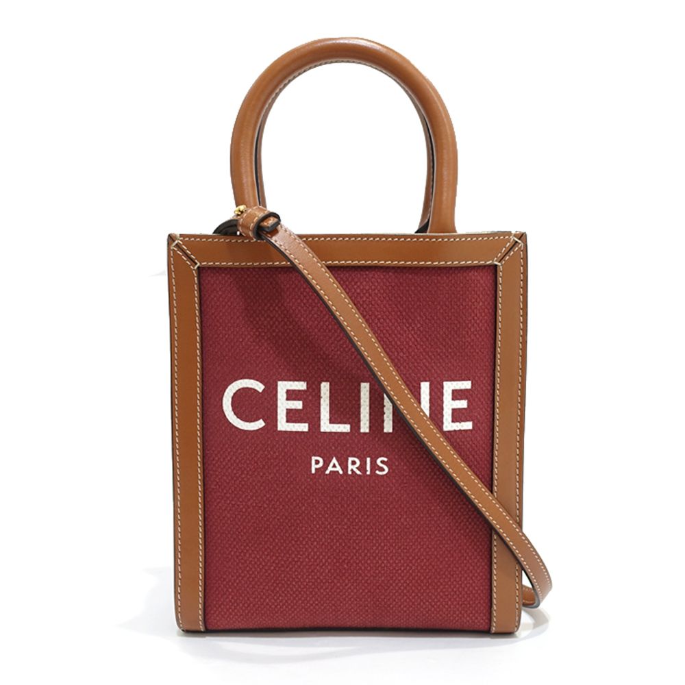 栄】セリーヌ ミニ バーティカル カバ 2WAYバッグ レザー キャンバス