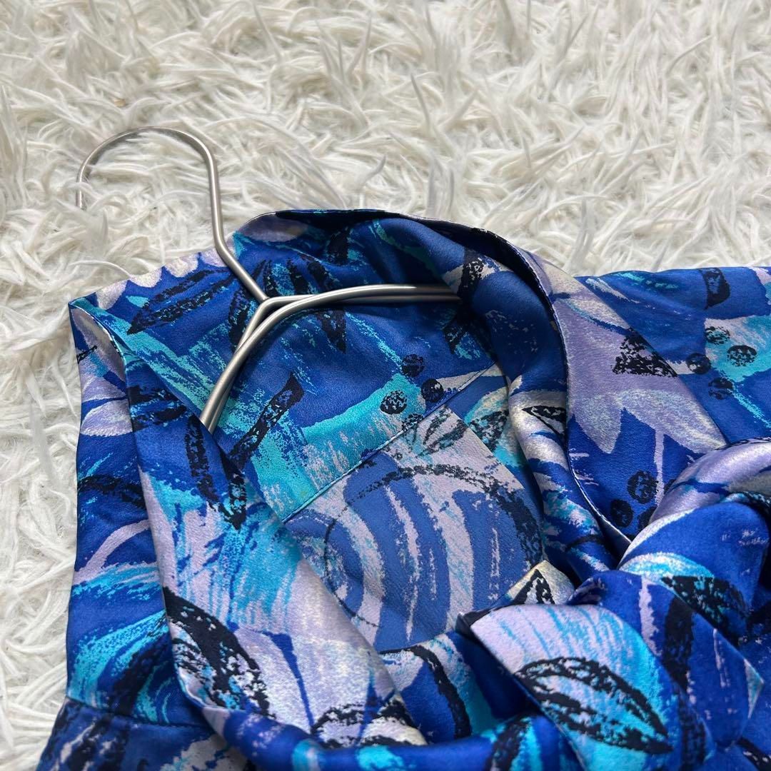 CD クリスチャンディオール ボウタイ シルクシャツ 長袖 青 花柄 M